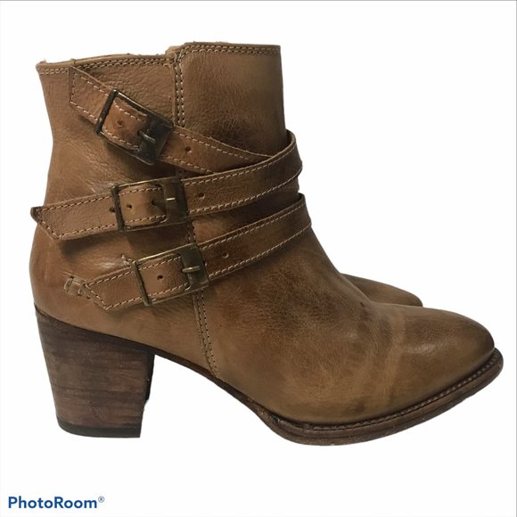 Bed Stu Shoes - Bed Stu Begin Brown Leather Ankle Boots Sz 8.5 Heels Cobbler Buckle Size Zip NEW